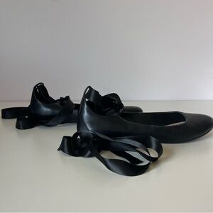 Aldo Black Ballet Flats with Ankle Ties - size 7
